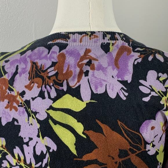 Kenar Black Floral Cotton Blend Cardigan Sweater Size Medium - Picture 5 of 8